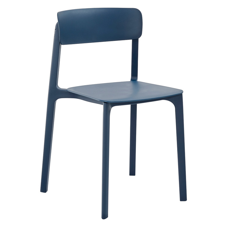 Eurostyle Tibo Outdoor Stacking Side Chair, Carton of 2, Blue, 3/4 Front View