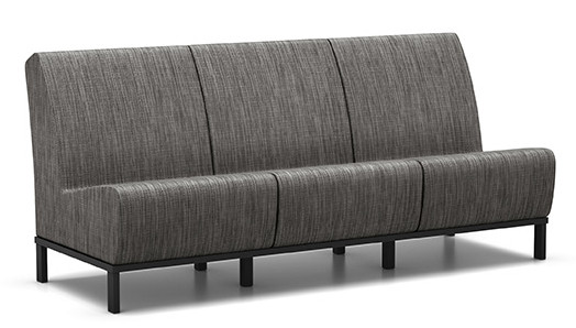 Homecrest Elements Air Outdoor Chat Armless Sofa, Agate Sensation Sling Fabric, Umber Frame Finish, 3/4 Front View