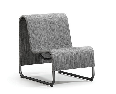 Homecrest Infiniti Air Outdoor Armless Chat Chair, Sensation Sling Fabric in Zinc, Carbon Frame Finish, 3/4 Front View