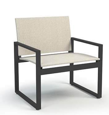 Homecrest Allure Outdoor Chat Chair, Sandbar Sling Fabric, Umber Frame Finish, 3/4 Front View