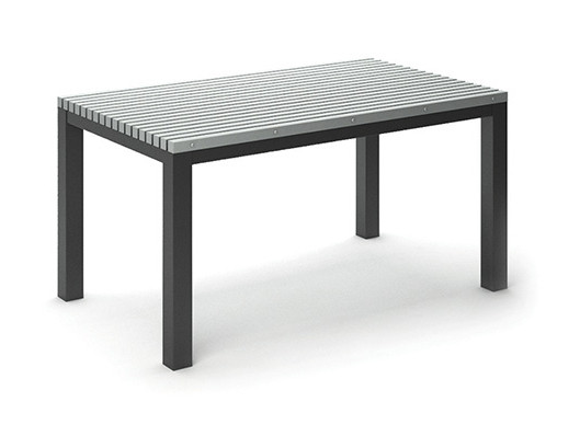 Homecrest Eden All-Weather Dining Table, Light Grey HDPE Tabletop, Carbon Frame Finish, 3/4 Front View