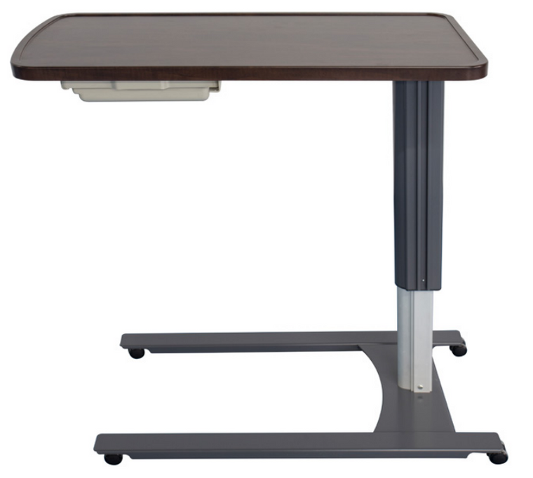 Intensa Healthcare 177 Overbed Table with Heavy Duty Steel Base, Laminate or Thermofoil, Shown with Optional Thermofoil Top and Vanity, Front View