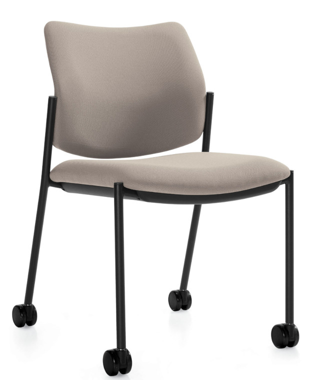 Global Sidero Armless Guest Chair with Casters, Black Frame, 3/4 Front View