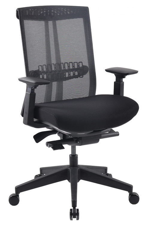 Element Vex Mesh Task Chair with Black Frame, Element Black Seat Fabric, 6 Way Adjustable Arm, 3/4 Front View