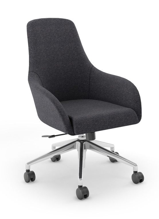 Elements Ashlee Conference Chair, Dark Gray Felt, 3/4 Front View