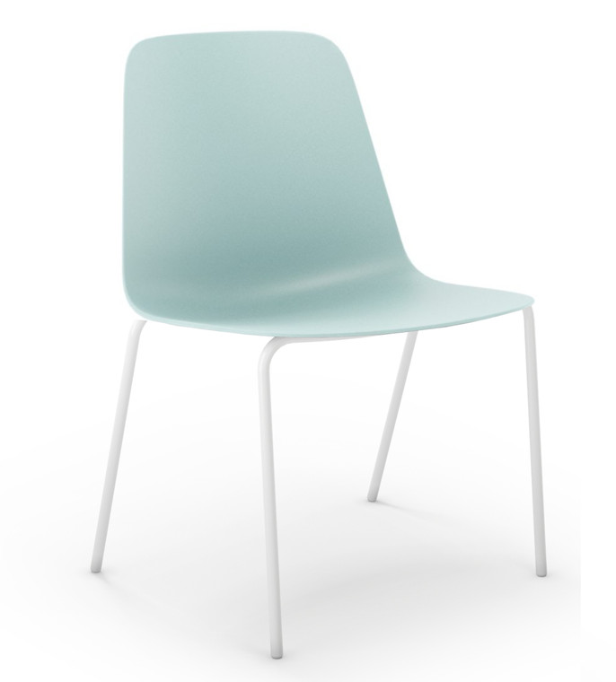 Element Bree Metal 4 Leg Stacker, Lagos Poly Shell, White Leg Finish, 3/4 Front View