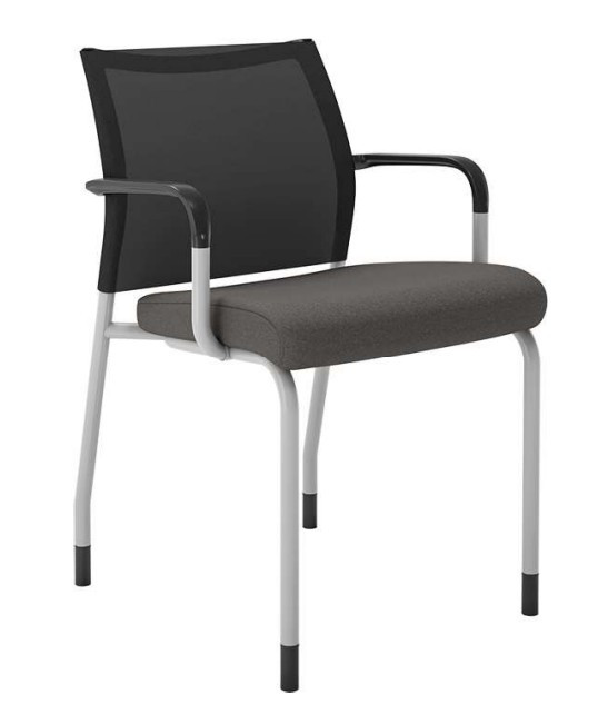 Element Voli Mesh Guest Chair, Charcoal Seat Upholstery, Silver Frame with Glides, 3/4 Front View