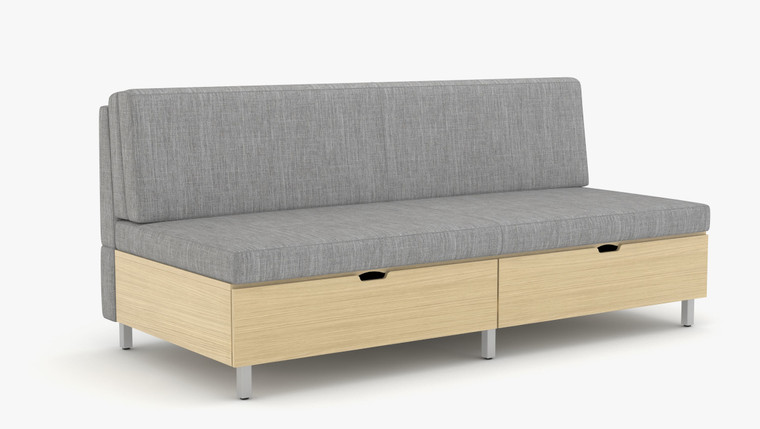 Interwoven by Kimball Villa Armless Health Sleep Sofa with Drawers, Clear Plywood Drawer Finish, 3/4 Front View