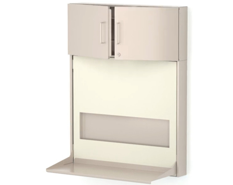 Raspberry Height Adjustable Workstation, Beige Finish, Optional Charting Storage Panel and Storage Unit, 3/4 Front View