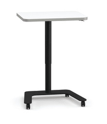 Hon Roll Call Laptop Table, Black Base with Designer White Laminate Top, 3/4 Front View