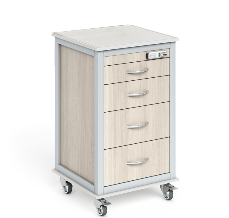 LifeFlo Free Standing Medical Cart, Kingswood Walnut Laminate, 3/4 Front View