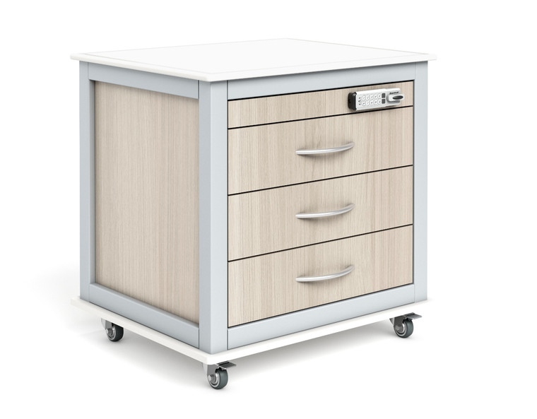 LifeFlo Mobile Podiatry Cart, Kingswood Walnut Laminate, 3/4 Front View