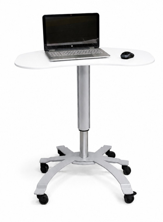 LifeFlo Mobile Laptop Workstation, AcryMed Antimicrobial Solid Surface Top,  Silver Base, Front View (Laptop not included) 
