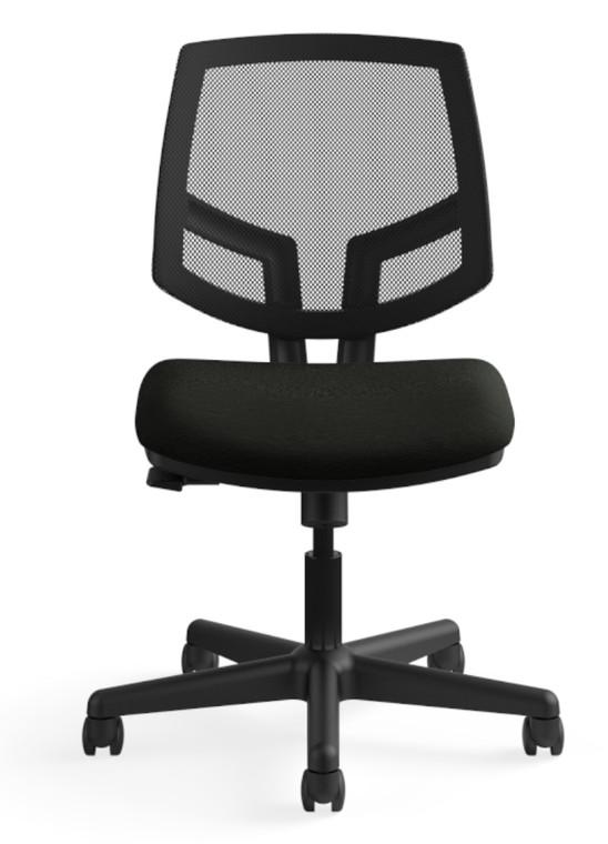 Hon Volt Synchro-Tilt Mesh Task Chair, Black Fabric Seat, Armless, Front View