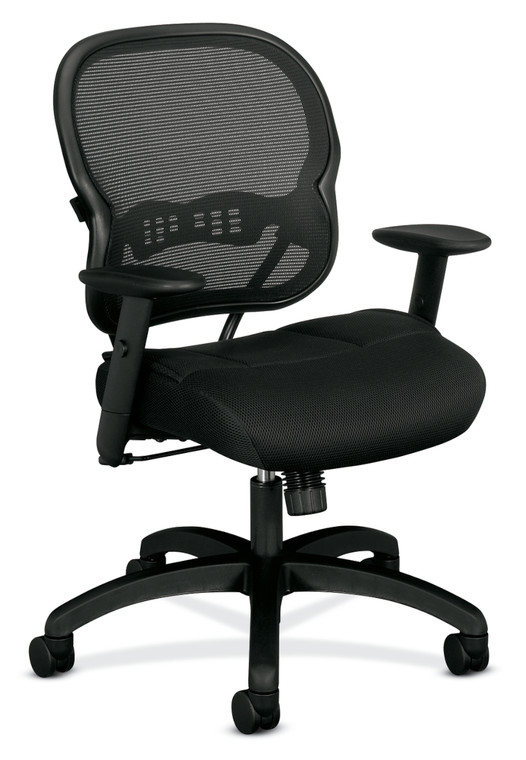 Hon Wave All Mesh Mid Back Task, Black Mesh Back and Sandwich Mesh Seat, 3/4 Front View