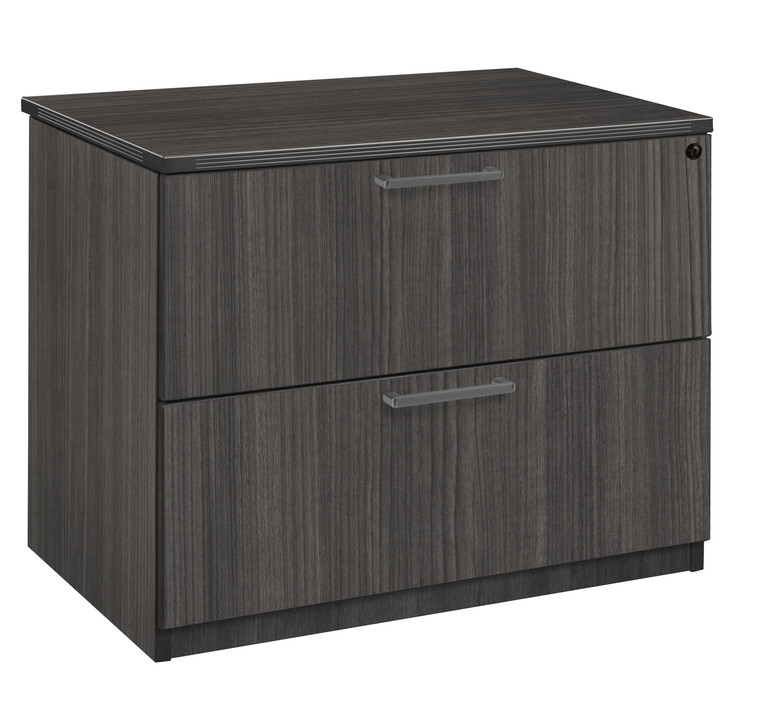 Regency Amber Laminate Lateral File Cabinet, Ash Grey, 3/4 Front View