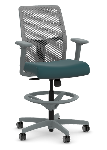 HON Ignition 2.0 Task Stool with ReActiv Back in Titanium, Frame/Base in Titanium, No Lumbar, Titanium All Surface Casters, Height/Width Adjustable Arms, Limited Recline Synchro-Tilt, Seat: Dark Teal Healthcare Vinyl