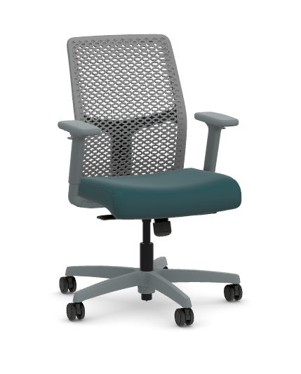 HON Ignition Low Back Task 2.0 with ReActiv Back in Titanium, Frame/Base in Titanium, No Lumbar, Titanium All Surface Casters, Height/Width Adjustable Arms, Synchro-Tilt Mechanism, Seat: Dark Teal Healthcare Vinyl