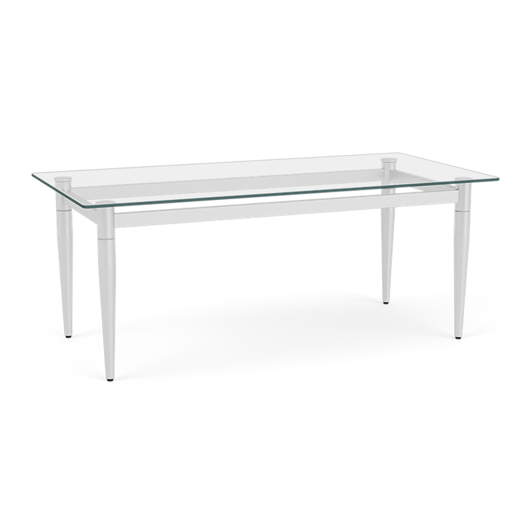 Lesro Ravenna Glass Top Coffee Table, Brushed Steel Leg Finish, 3/4 Front View