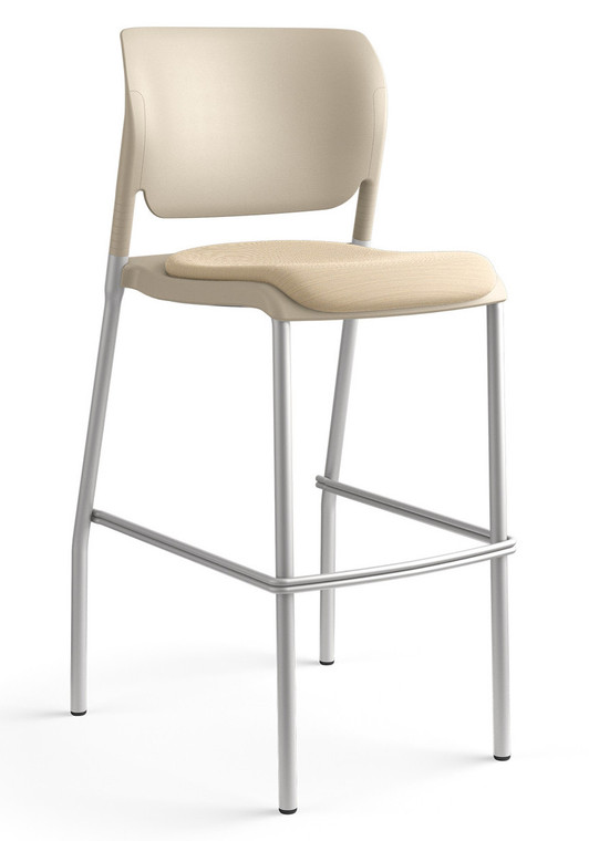 SitOnIt Inflex Bar Height Stool with Upholstered Seat, silver frame and Latte shell