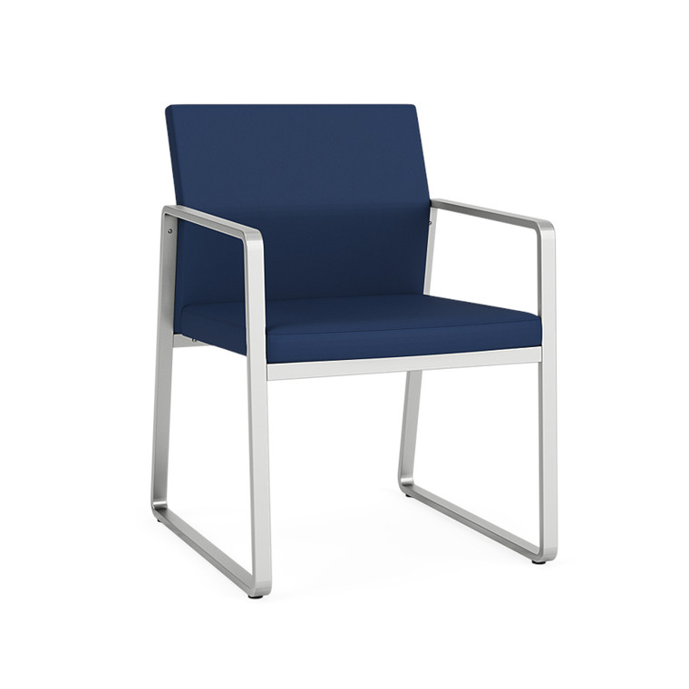 Lesro Gansett Guest Chair, Dillon Vinyl Ocean Upholstery, Silver Frame Finish, 3/4 Front View