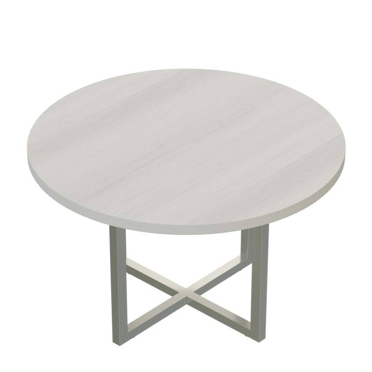 Mirella Round Laminate Conference Table with White Ash laminate, Silver hardware 