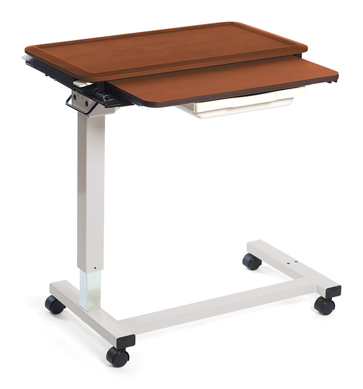 Split Top Overbed Healthcare Table with C-Base and optional vanity tray