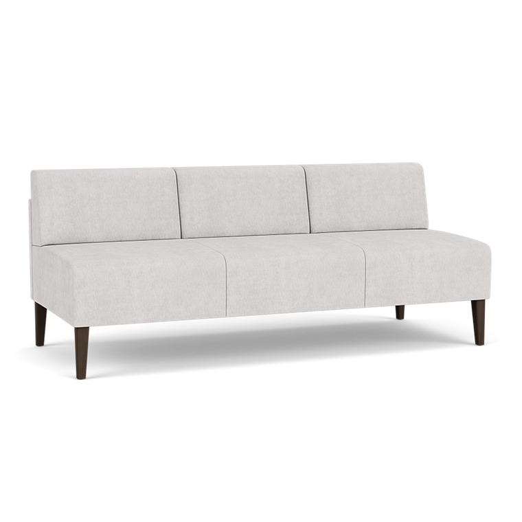 Lesro Luxe Heavy Duty Armless Sofa, Milano Stitch Stone Upholstery, Wood Mocha Leg Finish, 3/4 Front View