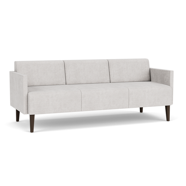 Lesro Luxe Heavy Duty Sofa, Milano Stitch Stone Upholstery, Wood Mocha Leg Finish, 3/4 Front View