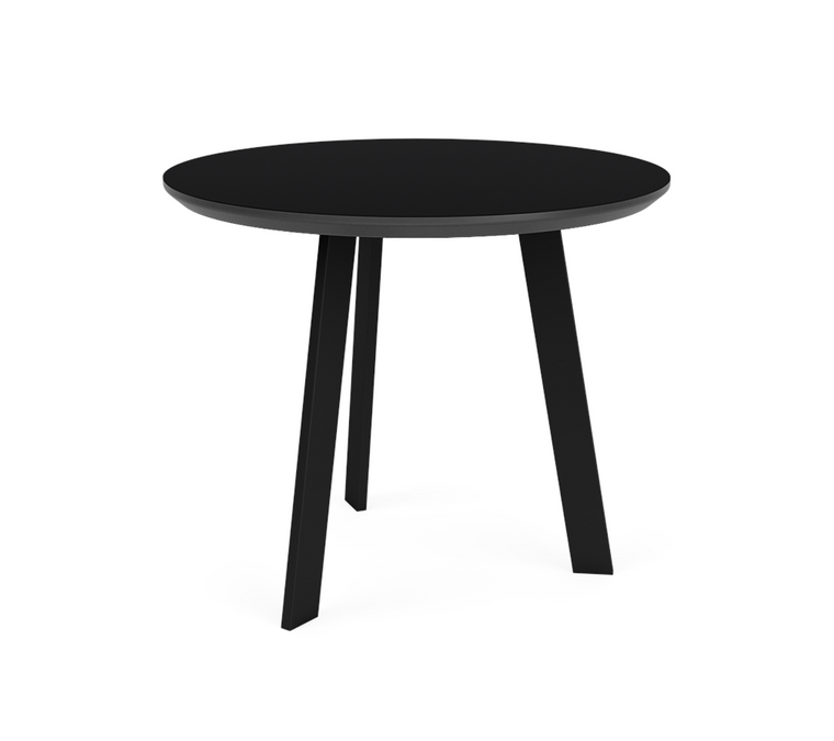 Lesro Luxe End Table, Black Steel Leg Finish, Black Laminate Top, 3/4 Front View