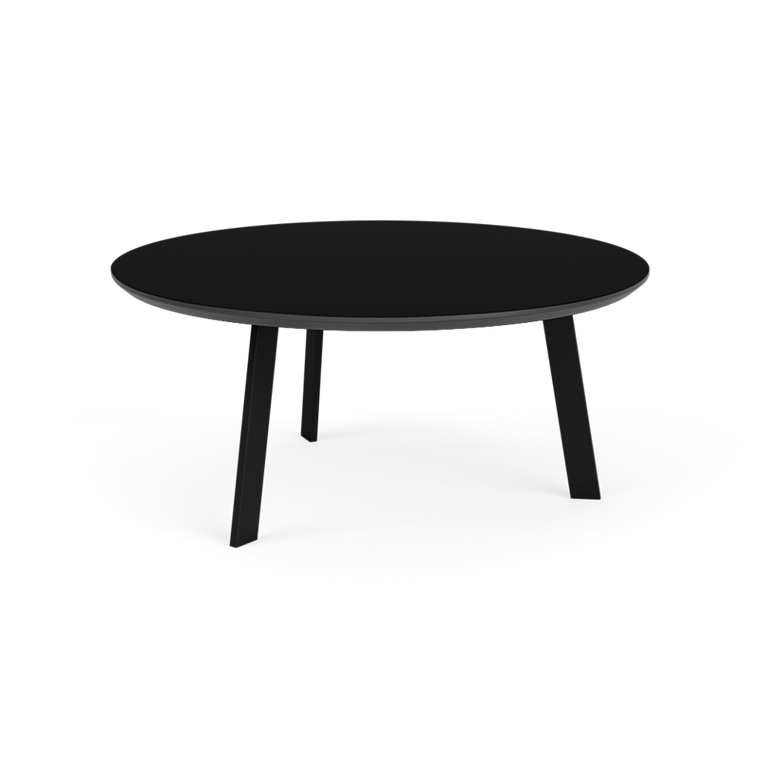 Lesro Luxe Conversational Table, Black Steel Leg Finish, Black Laminate Top, 3/4 Front View