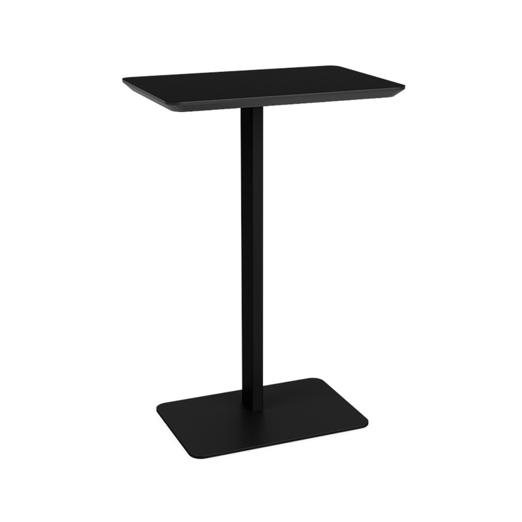 Lesro Luxe Personal Table, Black Steel Leg Finish, Black Laminate Top, 3/4 Front View