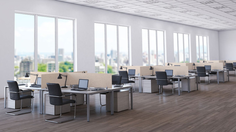 OBEX Desk Mount Eco Acoustical Panels , screwed-in desk mounting in Sand