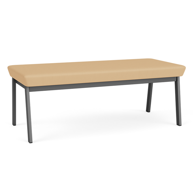 Lesro Newport Two Seat Bench, Dillon Vinyl Buff Upholstery, Charcoal Frame Finish, 3/4 Front View