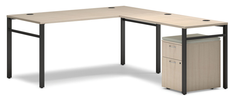 Hon Mod U-Leg Work Table L-Station, NEW Desert Oak Laminate Finish, Black Leg Finish