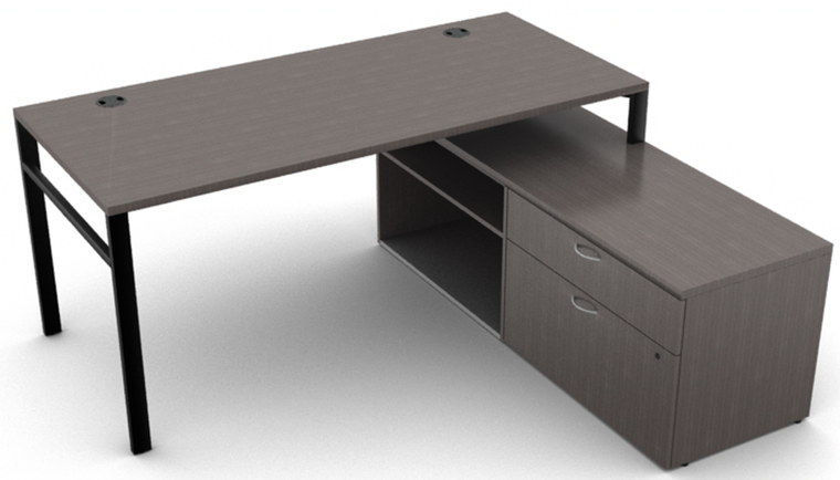 Mod Laminate L-Station Work Table with Credenza