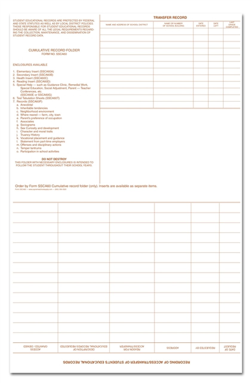 Student Cumulative Record Folder, White (SSCA60)