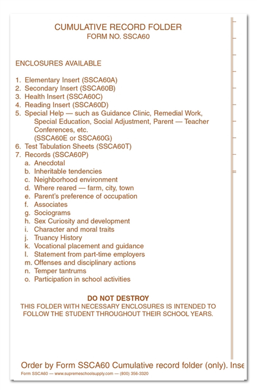 Student Cumulative Record Folder, White (SSCA60)