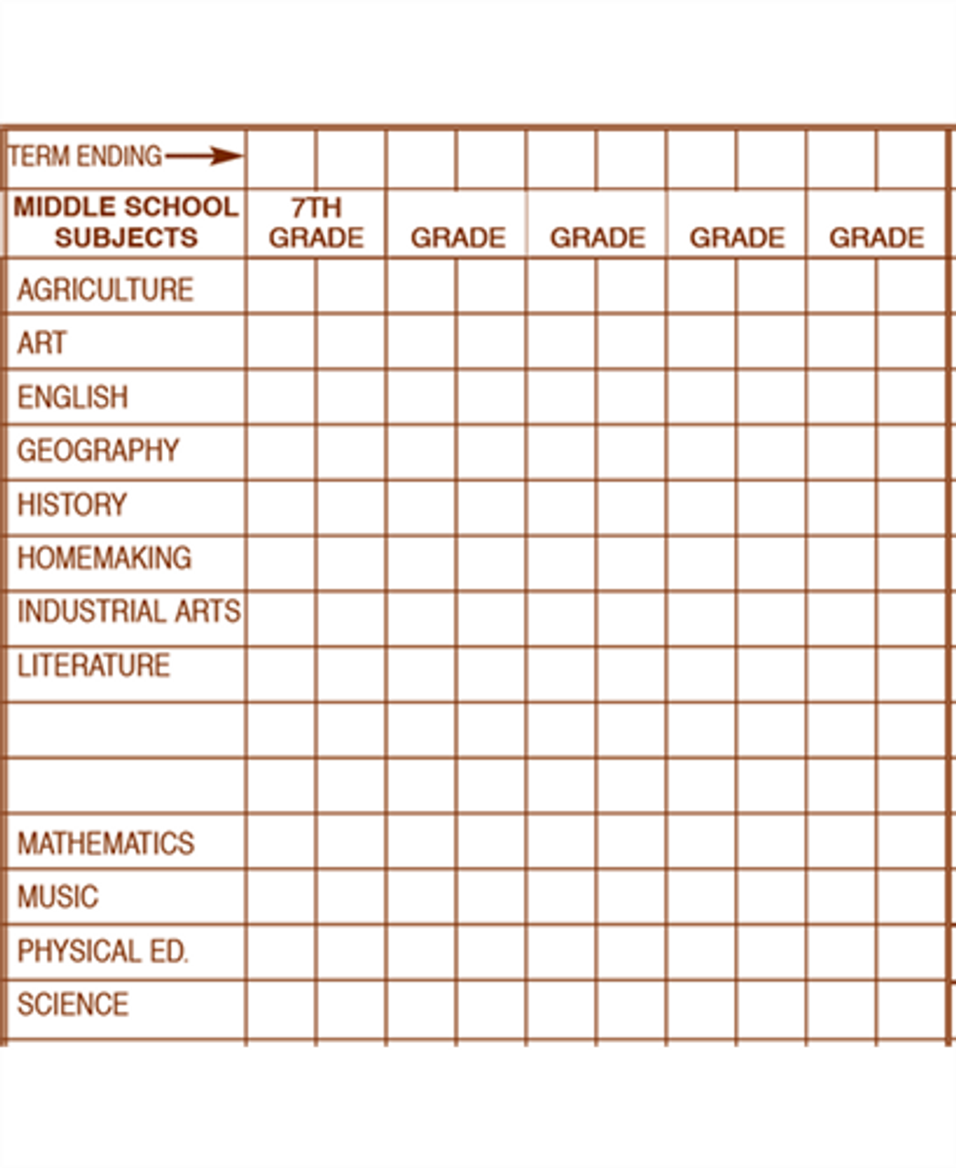 Elementary / Middle School Record Insert (SSCA60A)