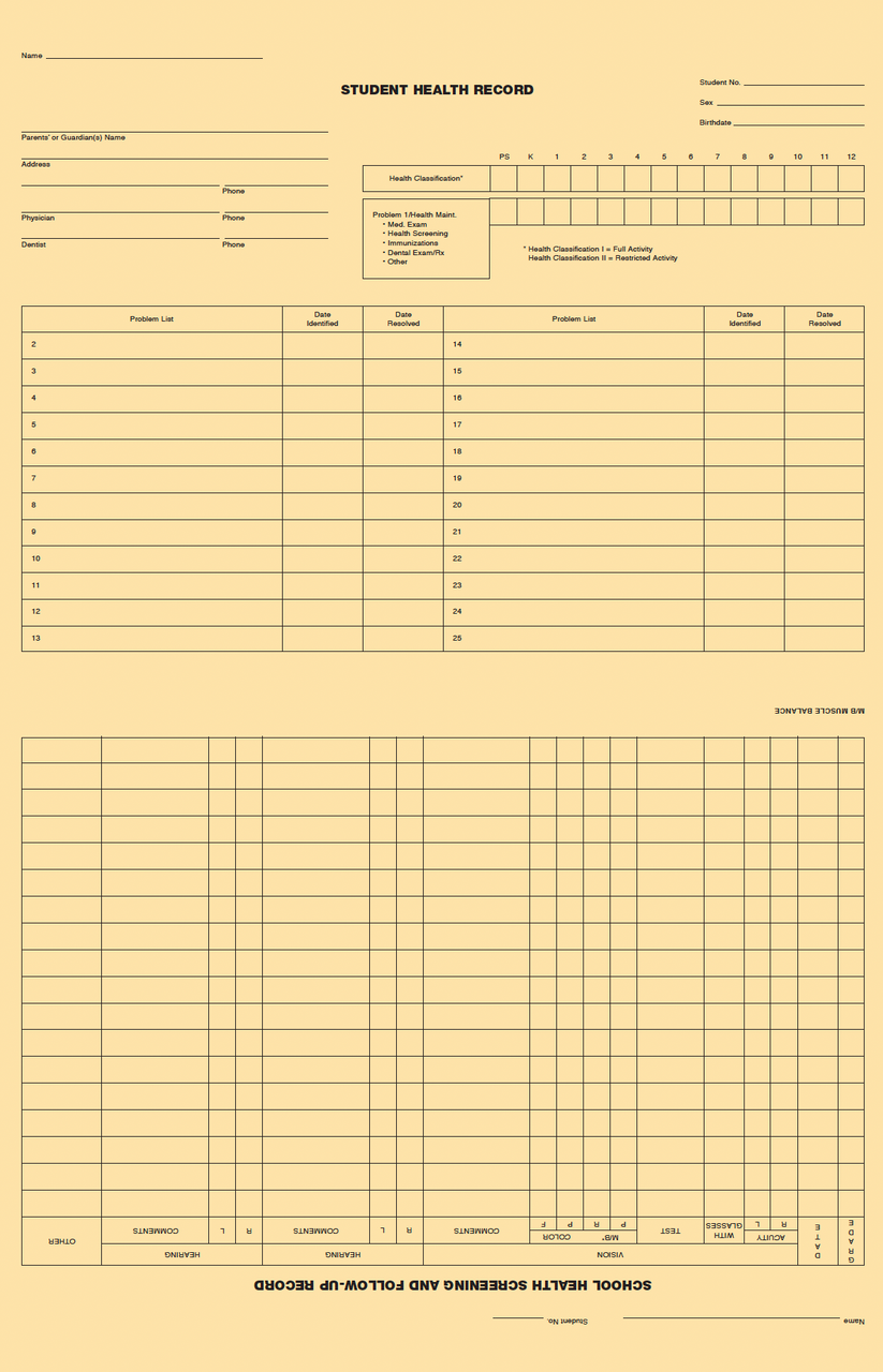 Student Health Record - MN#1 Version L (PHRMN1L)