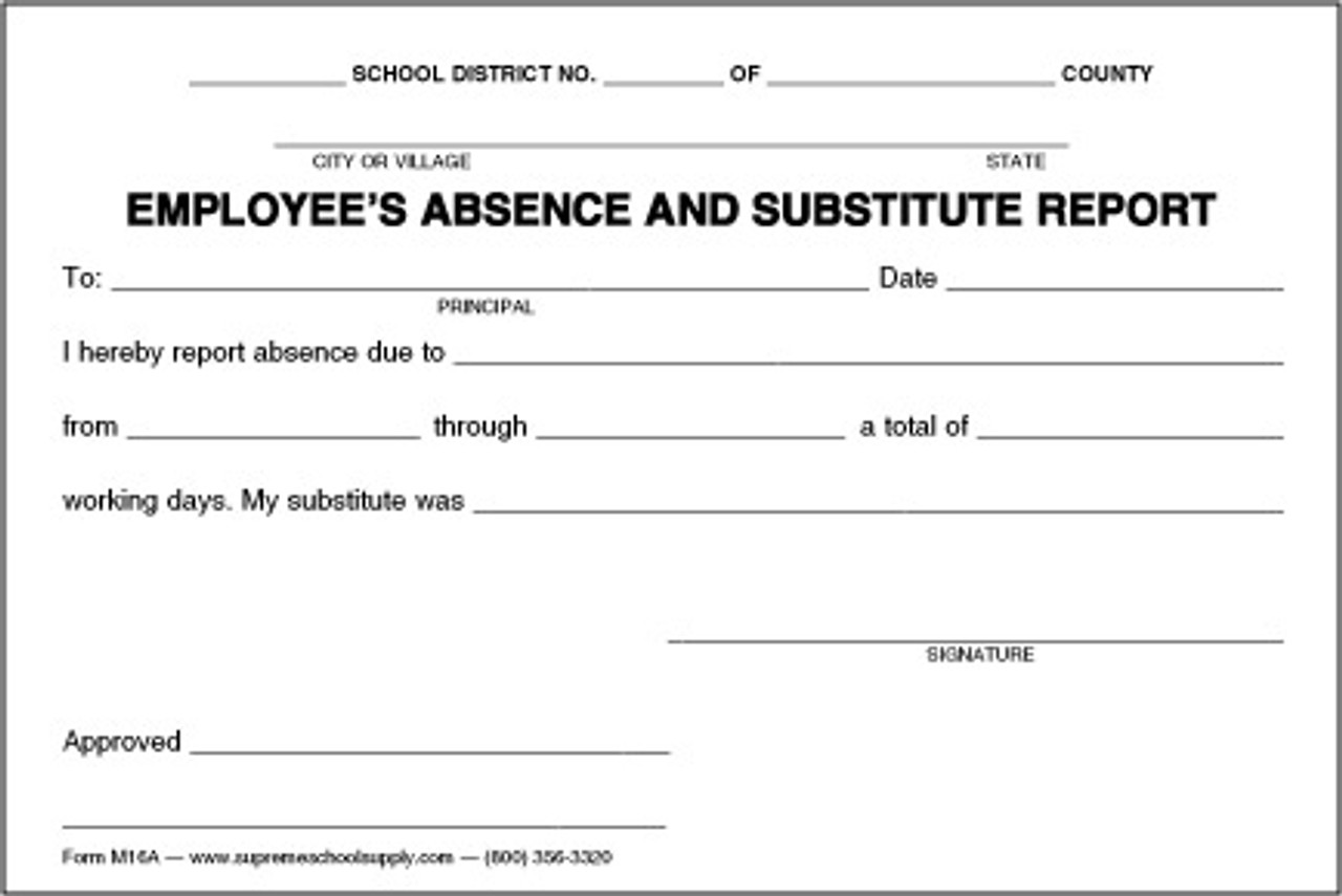 Employee Absence & Substitute Report (M16A)