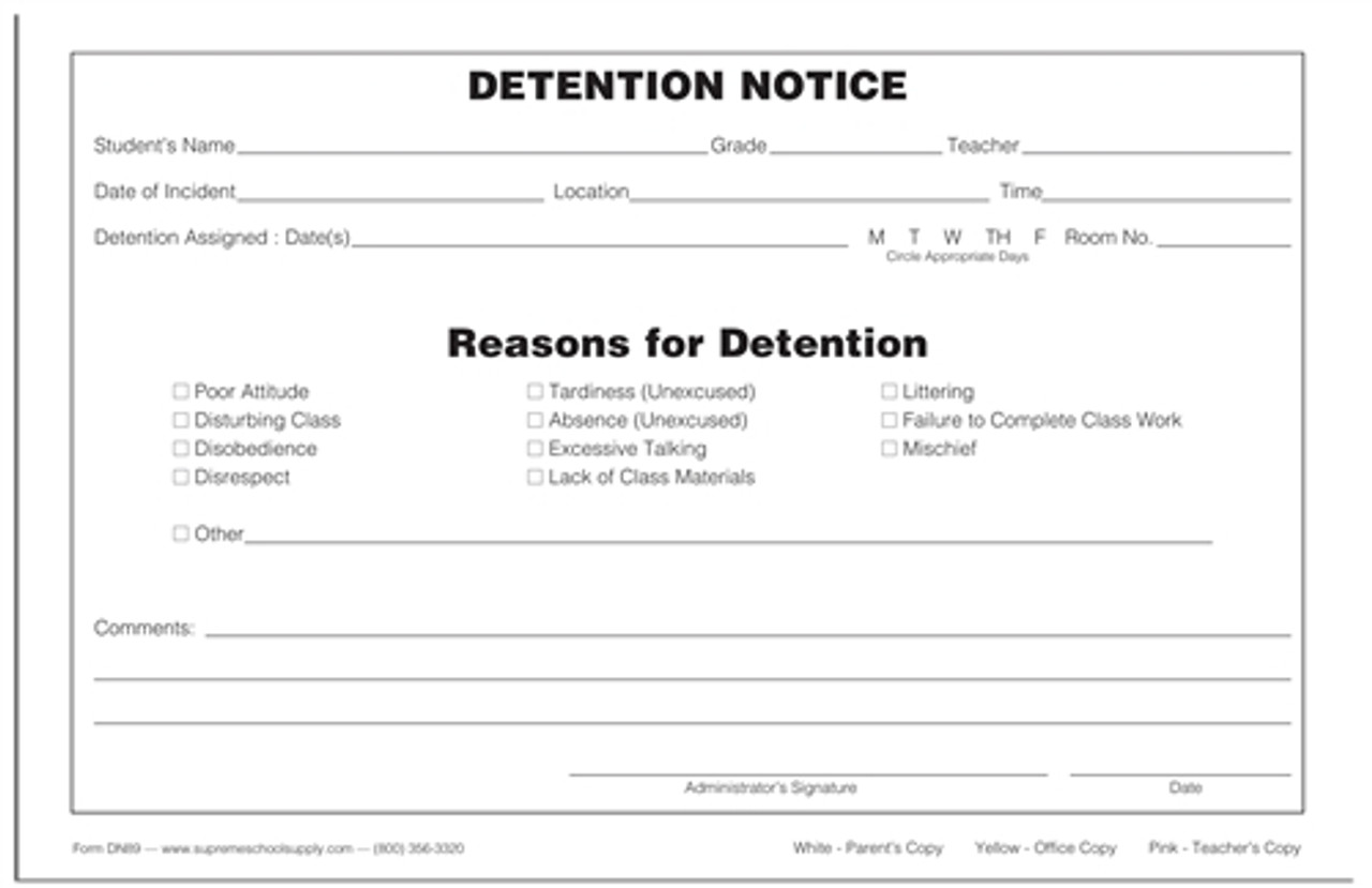 Detention Notice, Triplicate (DN89)