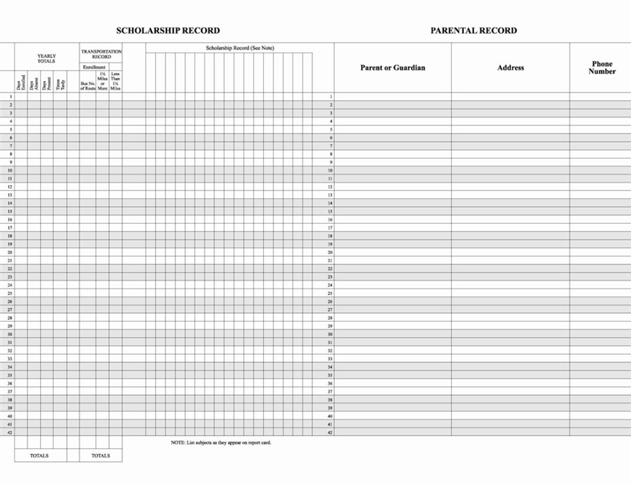 IL Attendance Register (Illinois) (ILL42)