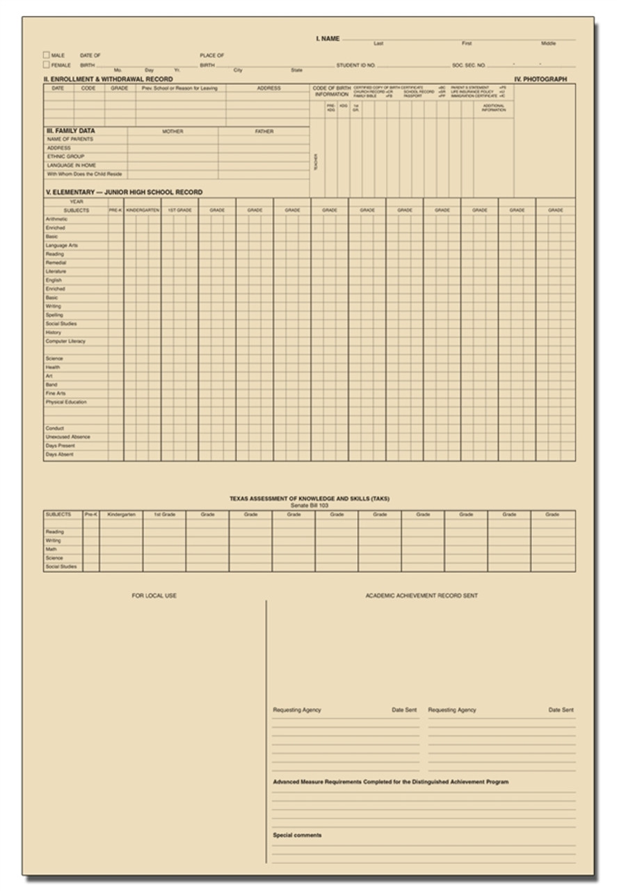 Texas Academic Achievement Record (91002TX)