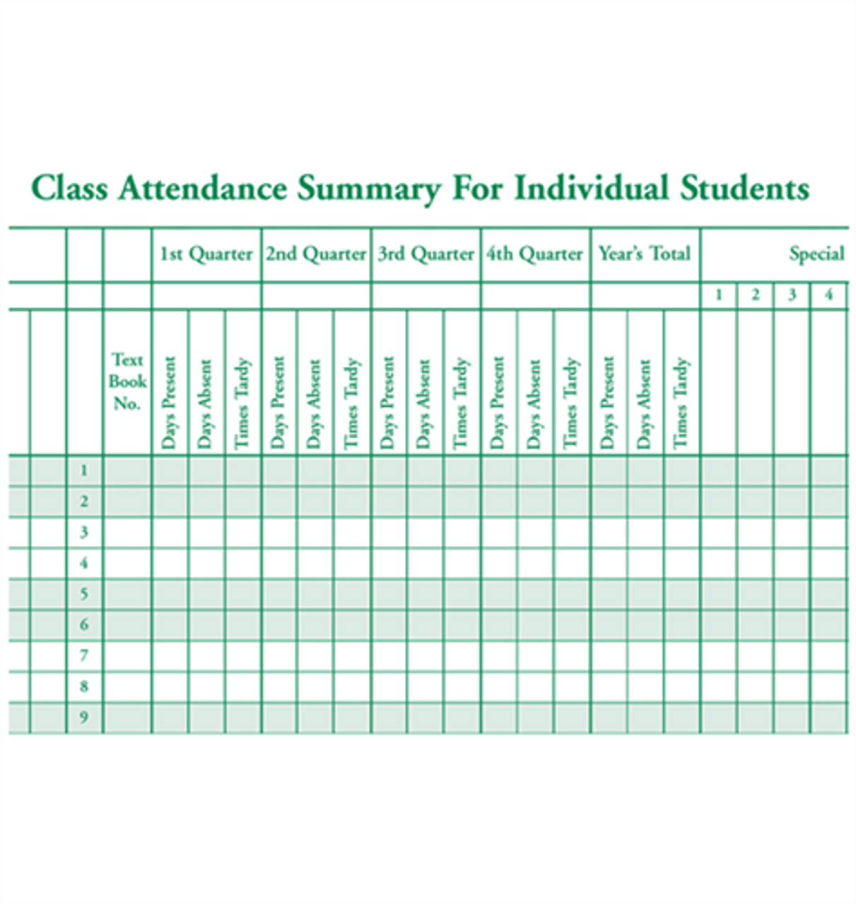 Class Record Book, 6-Subject (Green Print) (910-6LGN)