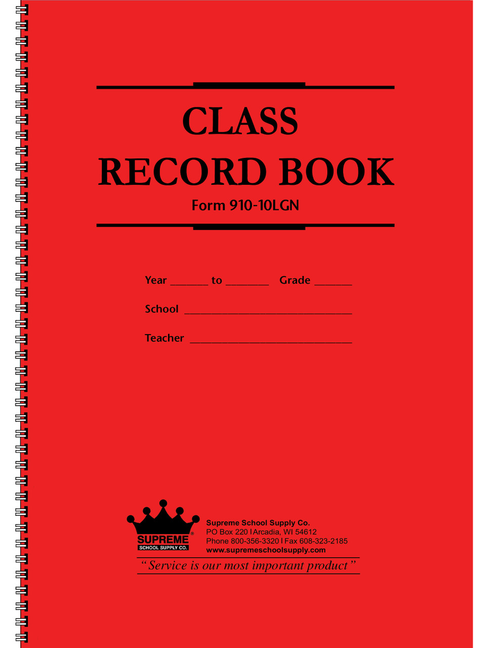 Class Record Book, 10 Subject, Green Text (910-10LGN)