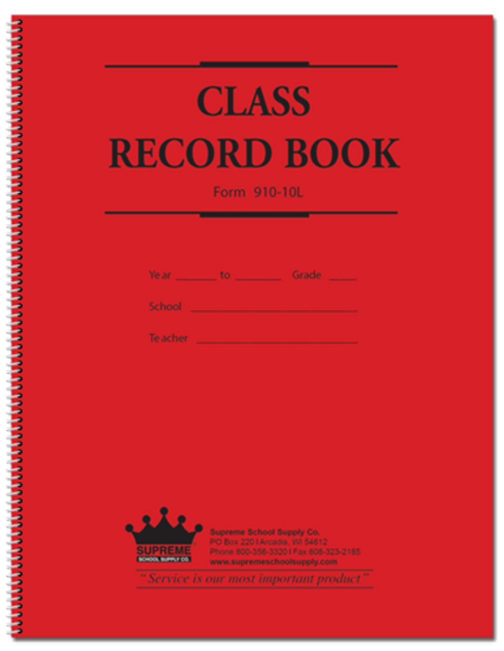 Class Record Book, 10 Subject, Red and Blue Text (910-10L)