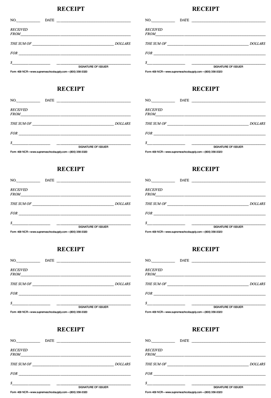 Receipt Book, 10 Per Page - Duplicate (409-NCR)