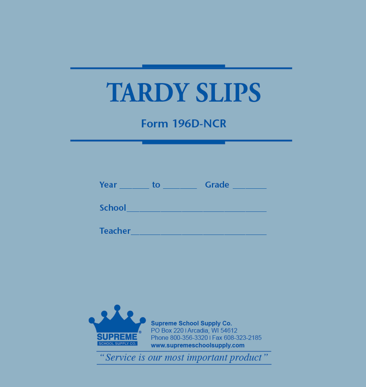 Tardy Slip Book- Carbonless Duplicates-NCR (196D-NCR)