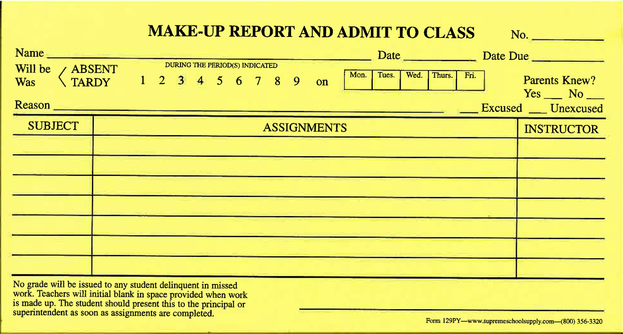 Make Up Reports Yellow (129PY)